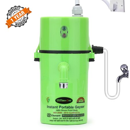ULTinoPro® Brand} Instant Electric Water Geyser | Portable Geyser | Mini Geyser | ABS Body- Shock Proof | Electric Saving| Replacement Warranty. (Green)