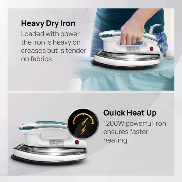 UltinoPro 1200 Watt GD203 Heavyweight Automatic Dry Iron| Quick Heat Up| Anti bacterial German Weilburger Double Coated Black Soleplate |2 Years Warranty - Image 3