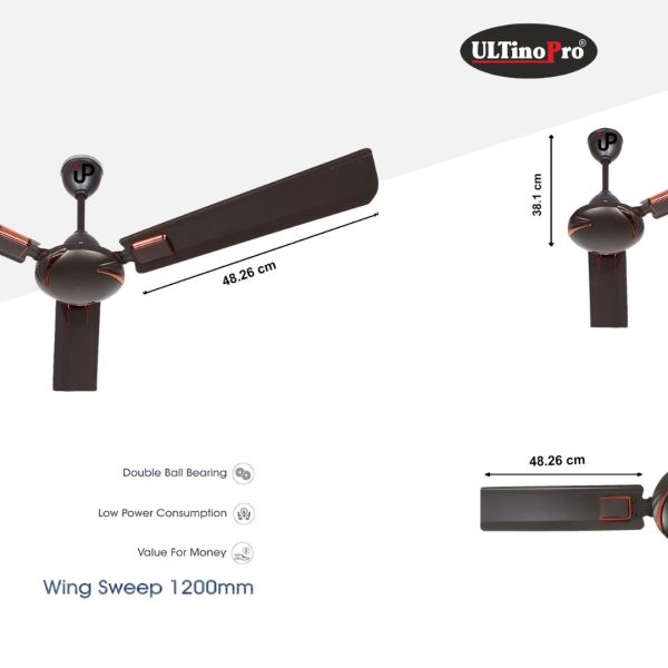 ULTINO-PRO® High-Speed Ceiling Fan (48inch 1200mm) 5-Star 2Year Warranty. (Smoke Brown Fiesta)